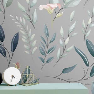 Flower Wallpaper, Floral Wall Mural, Modern Leaves Wall Decal Peel and Stick Wall Decor Wall Art