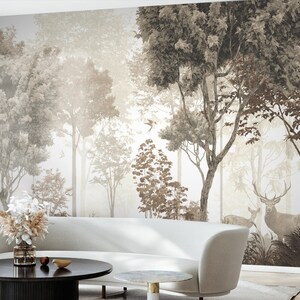 Soft Forest Wallpaper, Mystical Woods Wall Mural, Peel and Stick Trees Wallpaper