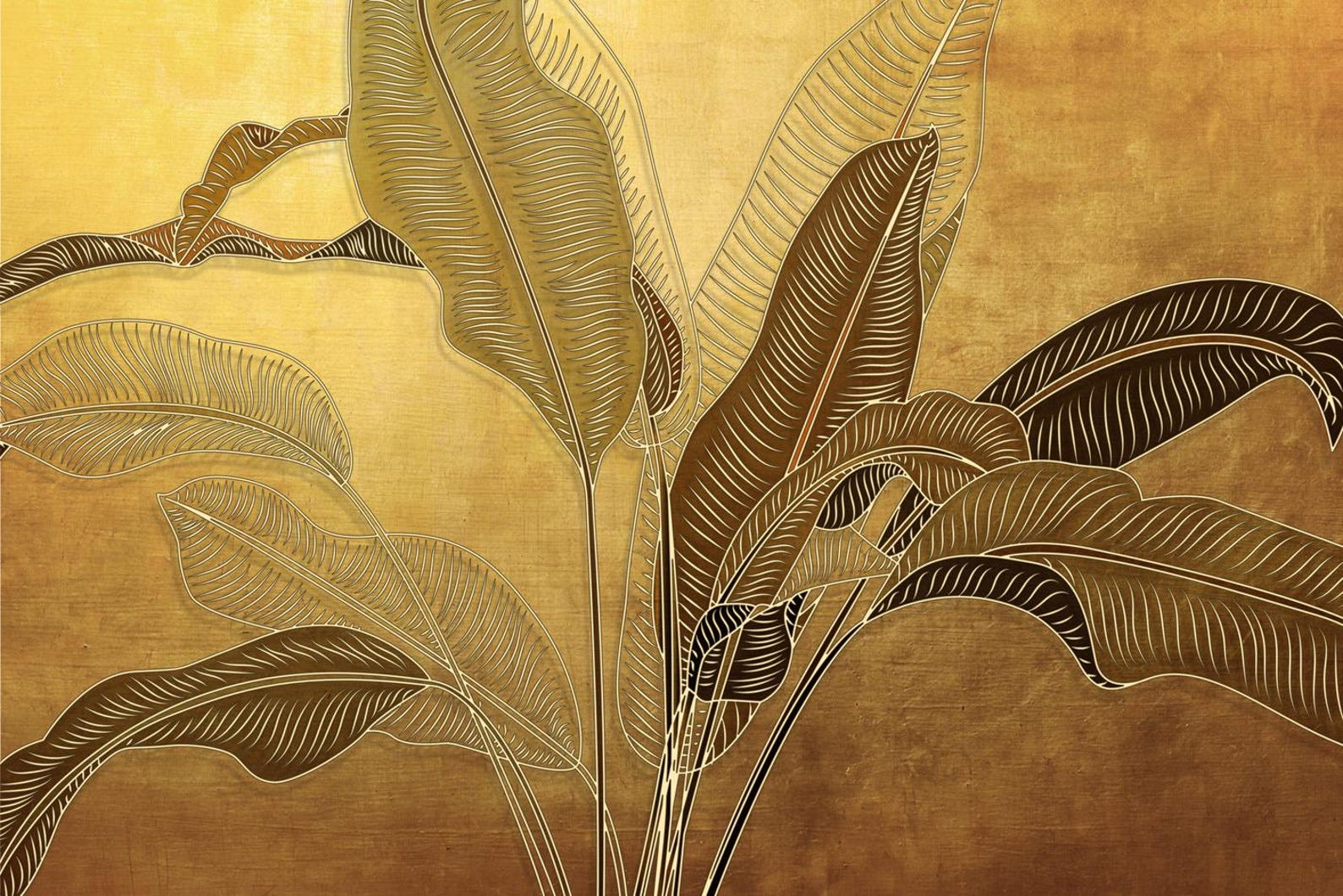 Gold Banana Leaf Wallpaper, Tropical Wall Mural, Peel and Stick - Etsy