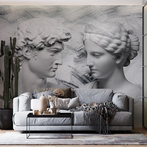 Carta da parati 3D Uomo Donna Statua 3D Arte Peel and Stick Decalcomania Grunge Murale da parete