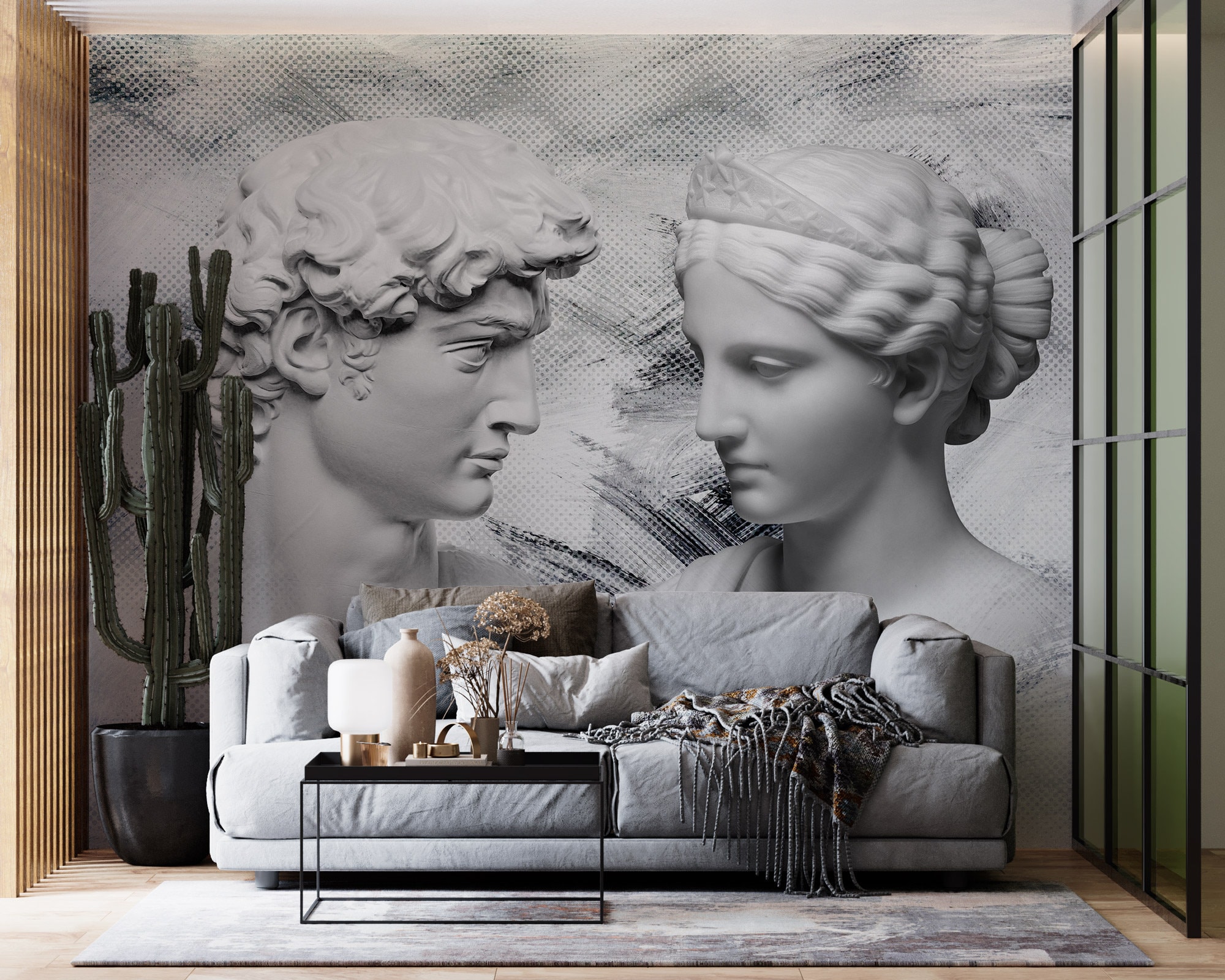 3D Man Woman Wallpaper 3D Statue Art Peel and Stick Grunge Decal Wall ...