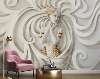 3D Woman Wallpaper, Woman Beauty Wall Mural, 3D Art Peel and Stick Wallpaper