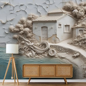 3D 風景壁紙、自然ビーチ壁画、3D アートの剥がして貼る壁紙
