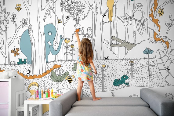 Cute Modern French Scroll Wall Art Stencil Paint Wallpaper Look for Nursery  Decor, Kids Room, Bedroom Wall Mural 