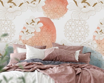 Papel pintado floral, mural de pared con textura de acuarela, papel pintado autoadhesivo con estampado geométrico.