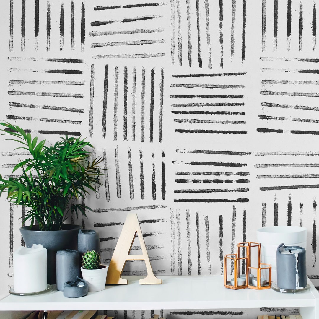 Black and White Line Pattern Wallpaper: Modern Peel and Stick Wall ...