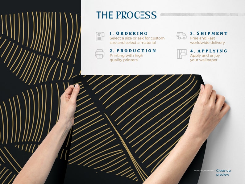 Gold Tropical Leaf Wallpaper: Art Deco Peel and Stick Mural - Etsy