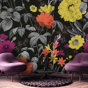 Colorful Flower Wallpaper Vintage Floral Pattern Wall Mural Peel and Stick Wallpaper