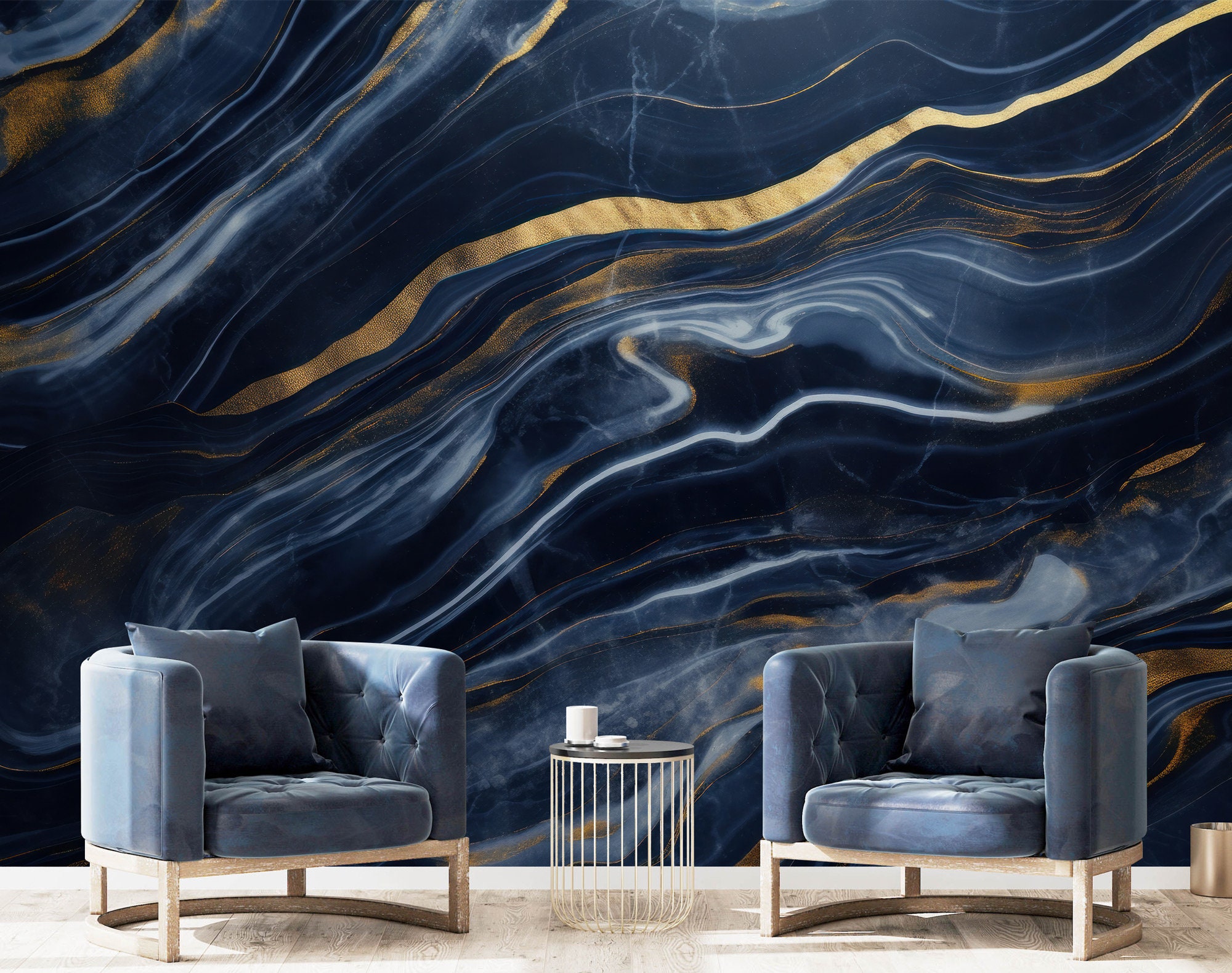Gold Veins Navy Peel and Stick Wallpaper - Luxury Wall Art - Etsy