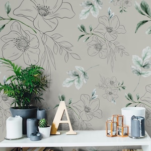 Flower Wallpaper, Floral Wall Mural, Watercolor Wall Decal Peel and Stick Wall Decor Wall Art