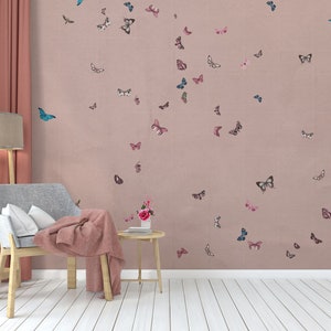 Butterfly Wallpaper, Pink Wall Mural, Butterflies Wall Decal Peel and ...