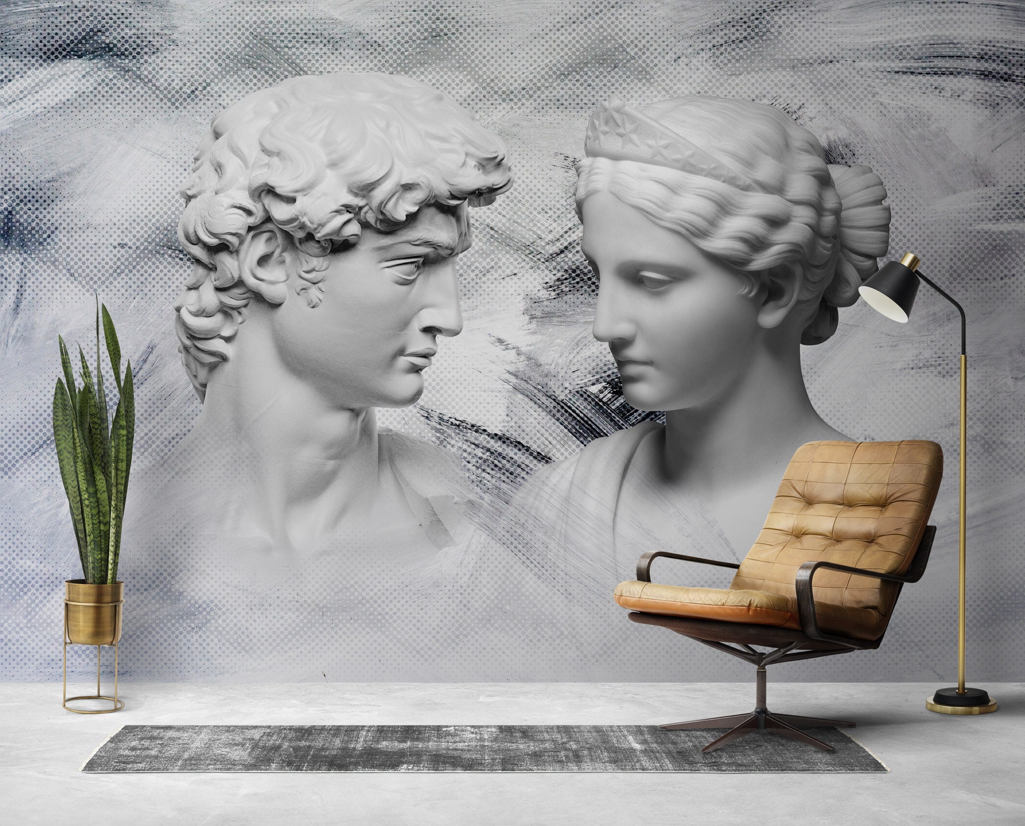 3D Man Woman Wallpaper 3D Statue Art Peel and Stick Grunge Decal Wall ...