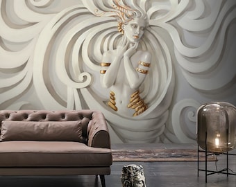 3D Woman Art Deco Wallpaper: Peel and Stick Wall Mural