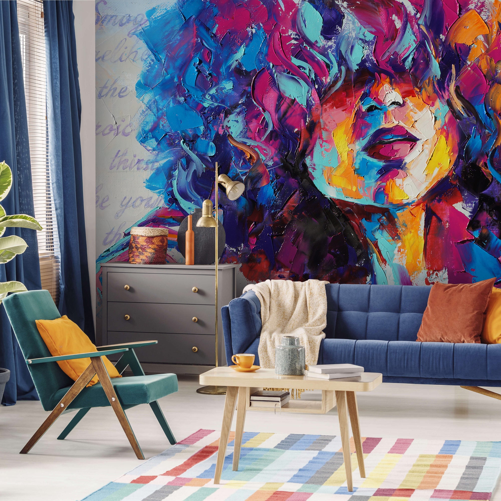 art wallpaper, modern colorful wall mural, peel and stick