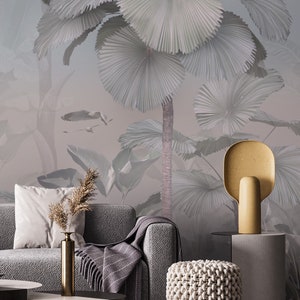 Tropical Trees Wallpaper, Rainforest Leaves Wall Mural, Nature Peel and Stick Wallpaper