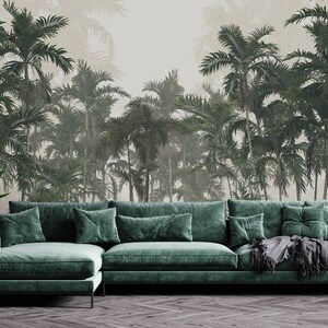 Tropical Leaves Wallpaper, Exotic Wall Mural, Dark Jungle Peel and Stick Wallpaper