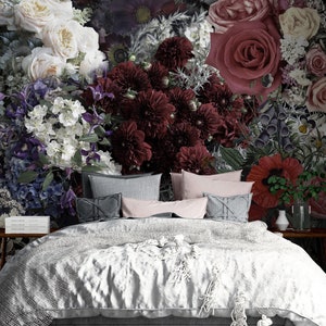 Floral Wallpaper Dark Flowers Wall Mural Luxurious Romantic Peel and Stick Wallpaper