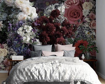 Floral Wallpaper Dark Flowers Wall Mural Luxurious Romantic Peel and Stick Wallpaper