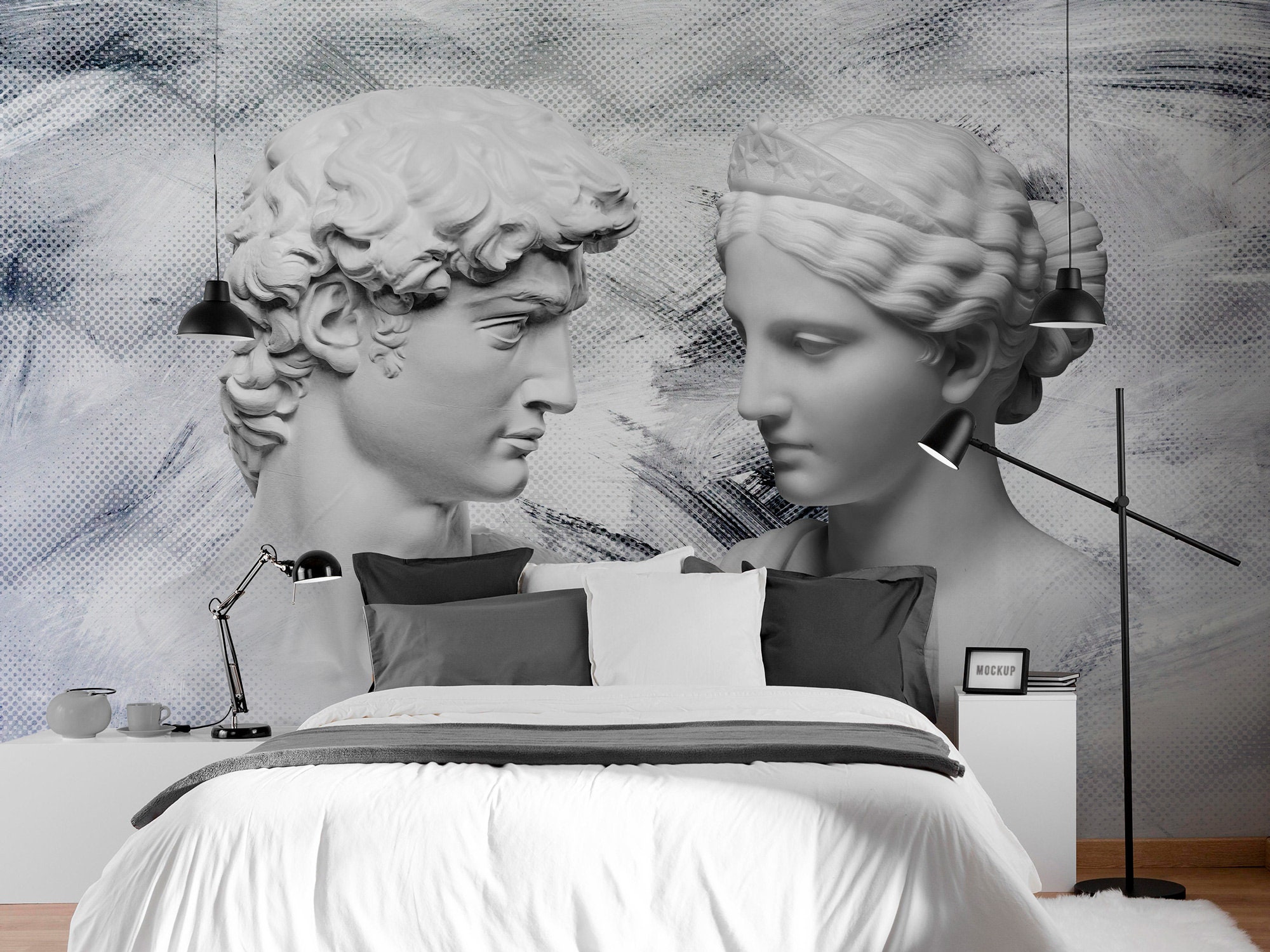 3D Man Woman Wallpaper 3D Statue Art Peel and Stick Grunge Decal Wall ...