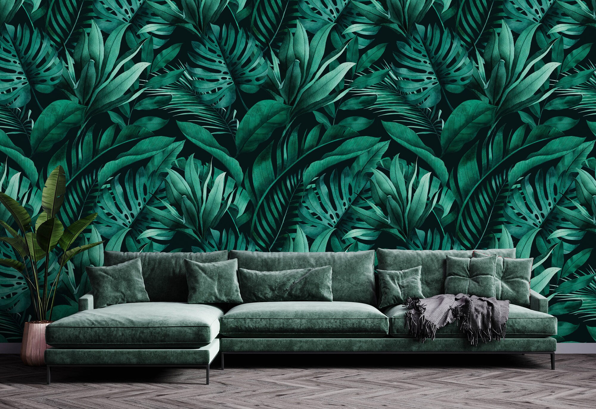 Tropical Palm Leaf Wallpaper Mural: Dark Green Peel and Stick - Etsy