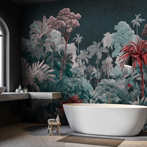 Tropical Jungle Wallpaper, Colorful Botanical Wall Mural, Peel and Stick Exotic Forest Self Adhesive Removable Wallpaper