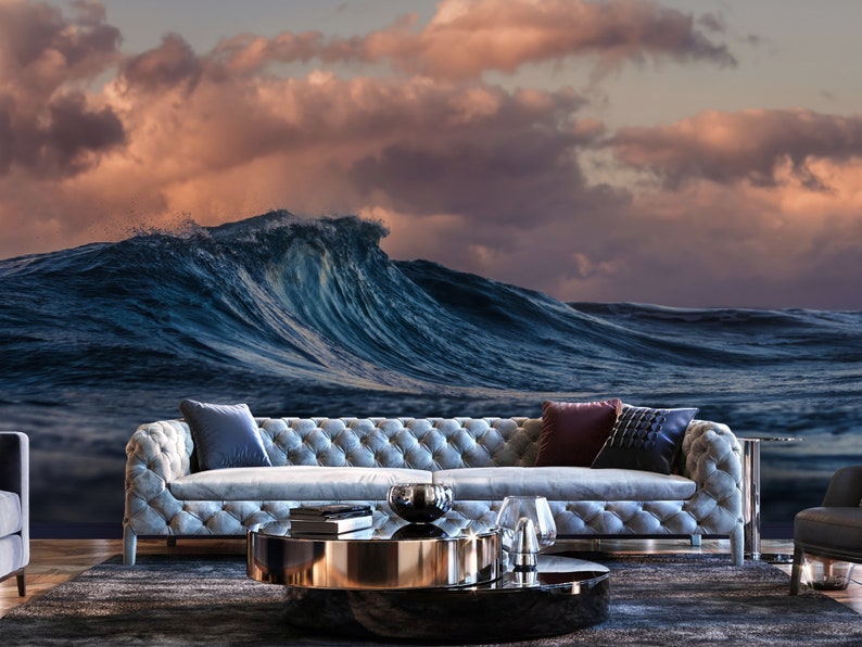 Sea Wallpaper Ocean Wave Wall Mural Dark Nature Peel and Stick ...