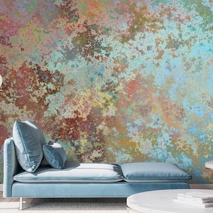 Rusty Metal Wallpaper, Rust Wall Mural, Blue Metal Peel and Stick Wallpaper