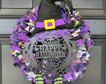 Halloween Witch Ribbon Wreath  | Ribbon Wreath | Handmade | Home Decor | Door Wreath | Porch Decor | Wall Decor | Farmhouse | Fall