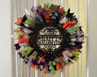 Halloween Ribbon Wreath | Halloween | Ribbon Wreath | Handmade | Home Decor | Door Wreath | Porch Decor Wall Decor | Fall | Wreath