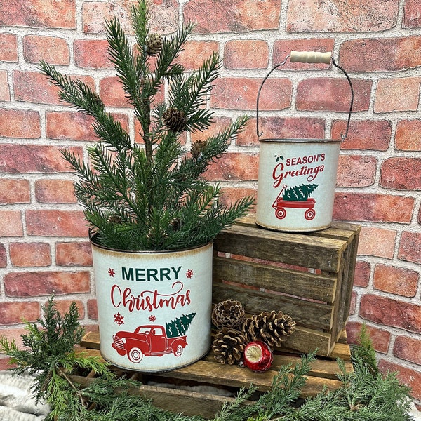 Large Rustic Galvanized Bucket | Christmas Decorations | Decorative Bucket