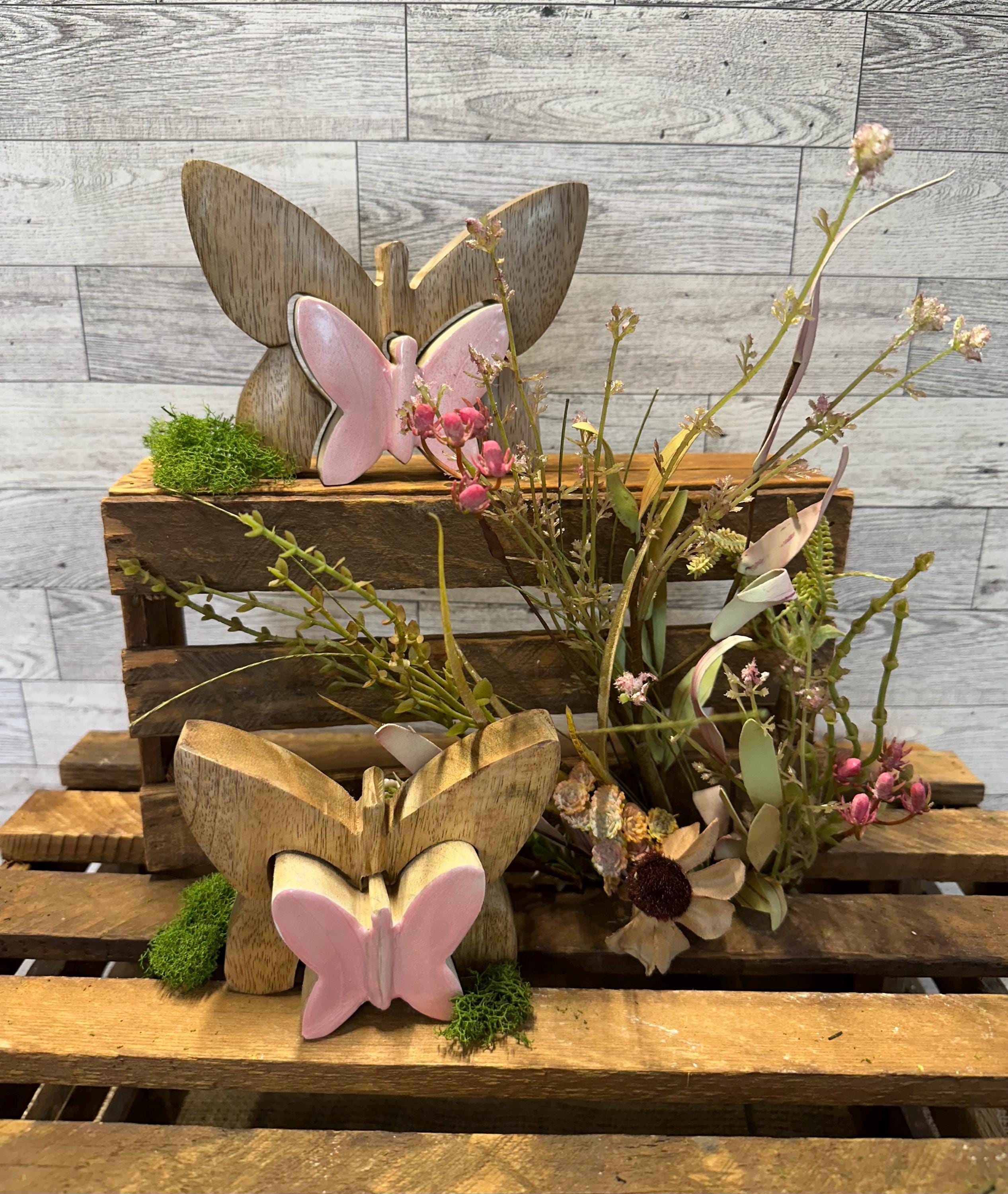 Butterfly Wood And Enamel 2 Piece Set | Spring | Summer | Farmhouse