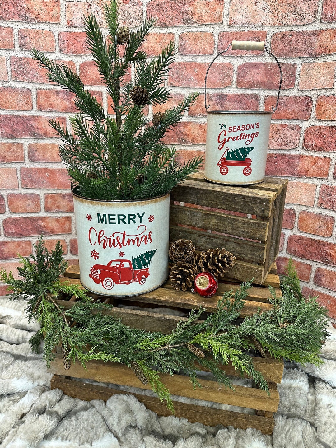 Large Rustic Galvanized Bucket Christmas Decorations Decorative Bucket