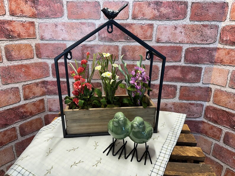 Large Iron and Wood Flower Planter Candle Holder Farmhouse Home Decor