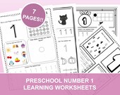 Preschool Number 1 Learning Worksheets | Learn Numbers | Printable Kindergarten Activity | Numbers Coloring & Tracing
