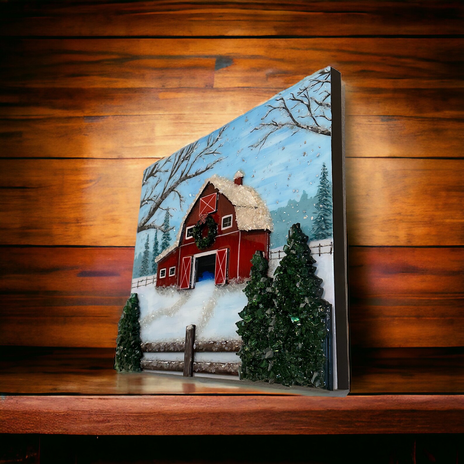 Painting Acrylic Glass Resin Art Rustic Red Barn Farmhouse Wall Art