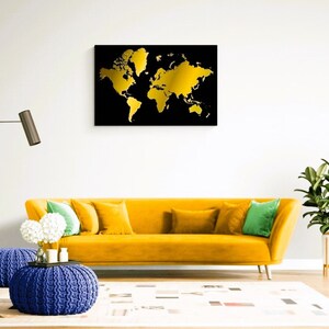 Weltkarte Wandbild, Poster Leinwand Abstrakt Weltkarte Büro Wanddeko Reise Map Geschenk Weltkarte Wanddekor, schwarz und gold