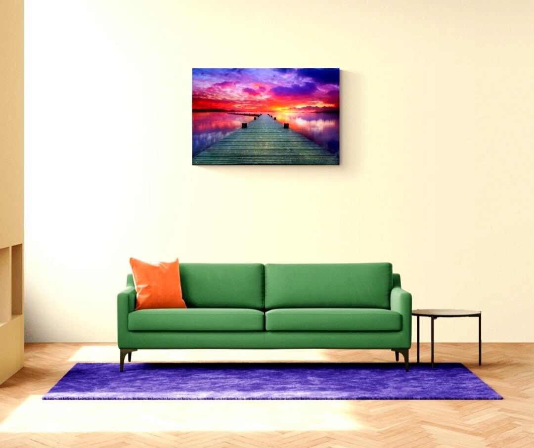 Horizon Bridge Sunset Ocean Canvas Wall Art Landscape Art Prints Colorful Sky Art Prints Ocean