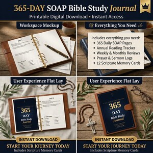 365-Day Bible Study Journal | Daily Scripture Study | SOAP Method | Prayer Journal Printable | Bible Reading Plan | Christian Journal PDF |