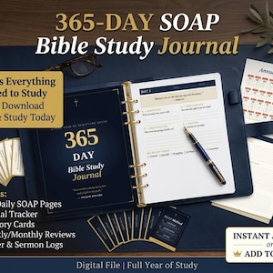 365-Day Bible Study Journal | Daily Scripture Study | SOAP Method | Prayer Journal Printable | Bible Reading Plan | Christian Journal PDF |