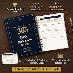 Diario de estudio bíblico de 365 días / Estudio diario de las Escrituras / Método SOAP / Diario de oración imprimible / Plan de lectura bíblica / Diario cristiano en PDF /