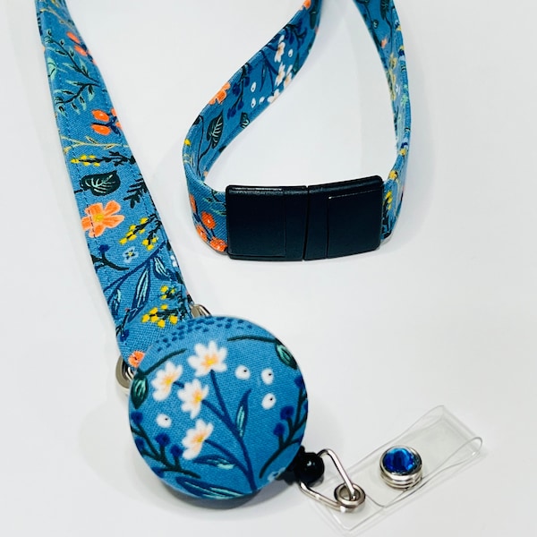 Spring floral lanyard.Choice of 16,18,20” length & Choice of Breakaway or Regular Lanyard.Optional Reel.Teacher,Medical,Office,Gift for her