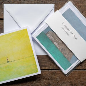 Charm côtier : jeu de cartes de voeux faites main au Royaume-Uni avec paysages minimalistes - Jeu de 5 cartes vierges