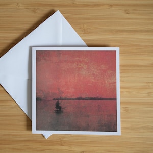 Carte Coucher de soleil paisible - Lot de 1, 3 ou 5 - Fait main - Voeux de la nature d'un artiste britannique