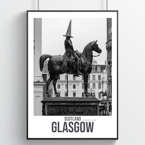 Glasgow poster – standbeeld hertog van Wellington – zwart-wit fotografieprint – Schotland muurkunst