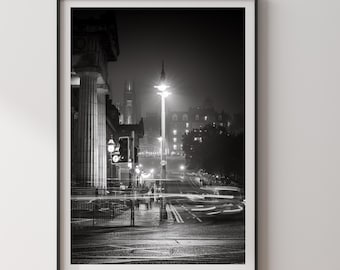 Edinburgh at Night Print | Black and White Scotland Photography | Urban Wall Art