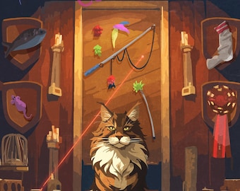 メインクーンの子猫、ファンタジーイラストの子猫とバラ| 室内装飾