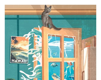 Póster de gato Catabunga, 12" x 18", archivo brillante, 100 libras. Papel, Arte de fantasía de gato, Arte de pared, ¡ENVÍO GRATIS!