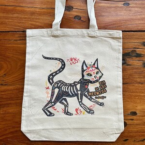 Dia de los Muertos Cat Tote Bag, 12oz Heavy Canvas, 3&quot; Bottom Gusset, 15&quot;W x 16&quot;H x 3&quot;D, 21&quot; Handles, Reinforced at Stress Points