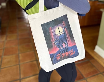 Se despierta a las 4:15, bolso de mano Horror Cat, bolso de lona pesada de 12 oz, refuerzo inferior de 3", 15" de ancho x 16" de alto x 3" de profundidad, asas de 21", reforzado en los puntos de tensión