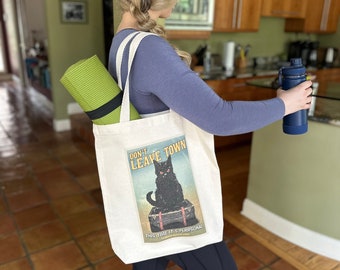 ¡No te vayas de la ciudad! Bolso de mano Horror Cat, bolso de lona pesada de 12 oz, refuerzo inferior de 3", 15" de ancho x 16" de alto x 3" de profundidad, asas de 21", reforzado en los puntos de tensión